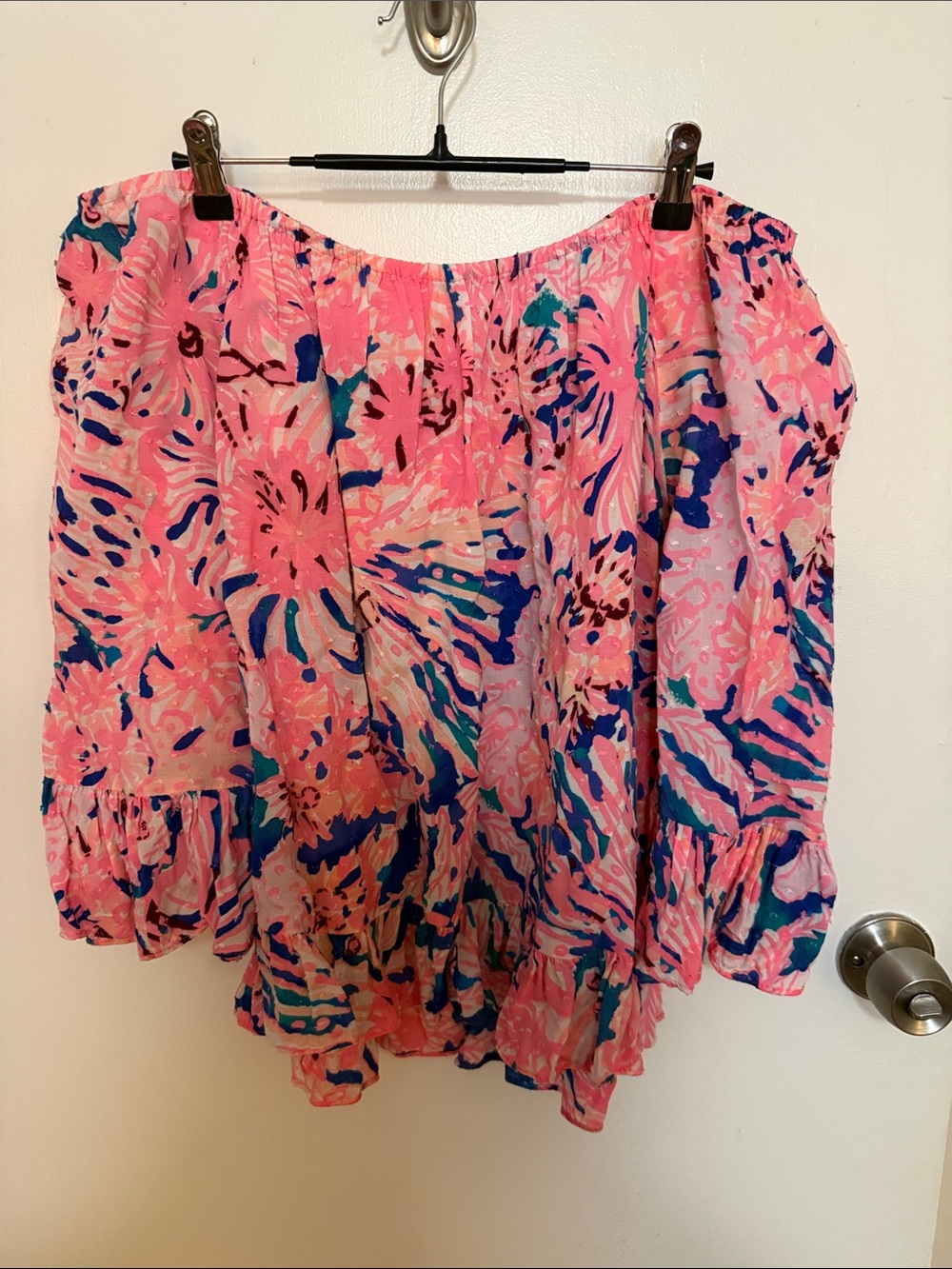 Lilly Pulitzer Pink Tropical Print Off-Shoulder Top